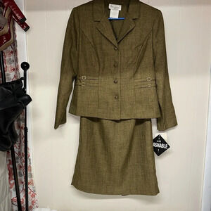 NWT Miss Dorby Olive Green Skirt Set with matching Jacket. Machine washable